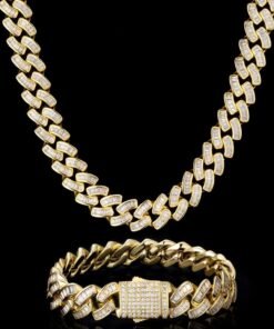 12mm Iced Baguette Diamond Cuban Bundle 14K Gold