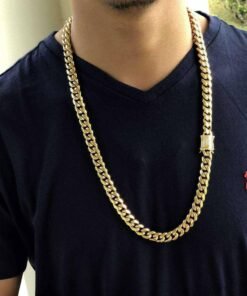 Iced Clasp Cuban Chain Necklace 18K Gold